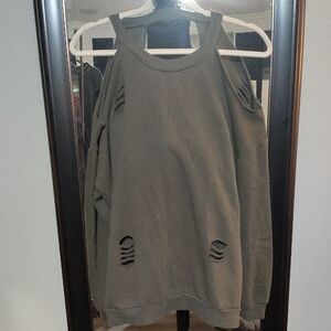 $6🌀Super Distressed Lounge/Errand Sweater - Olive Green Sz 1X